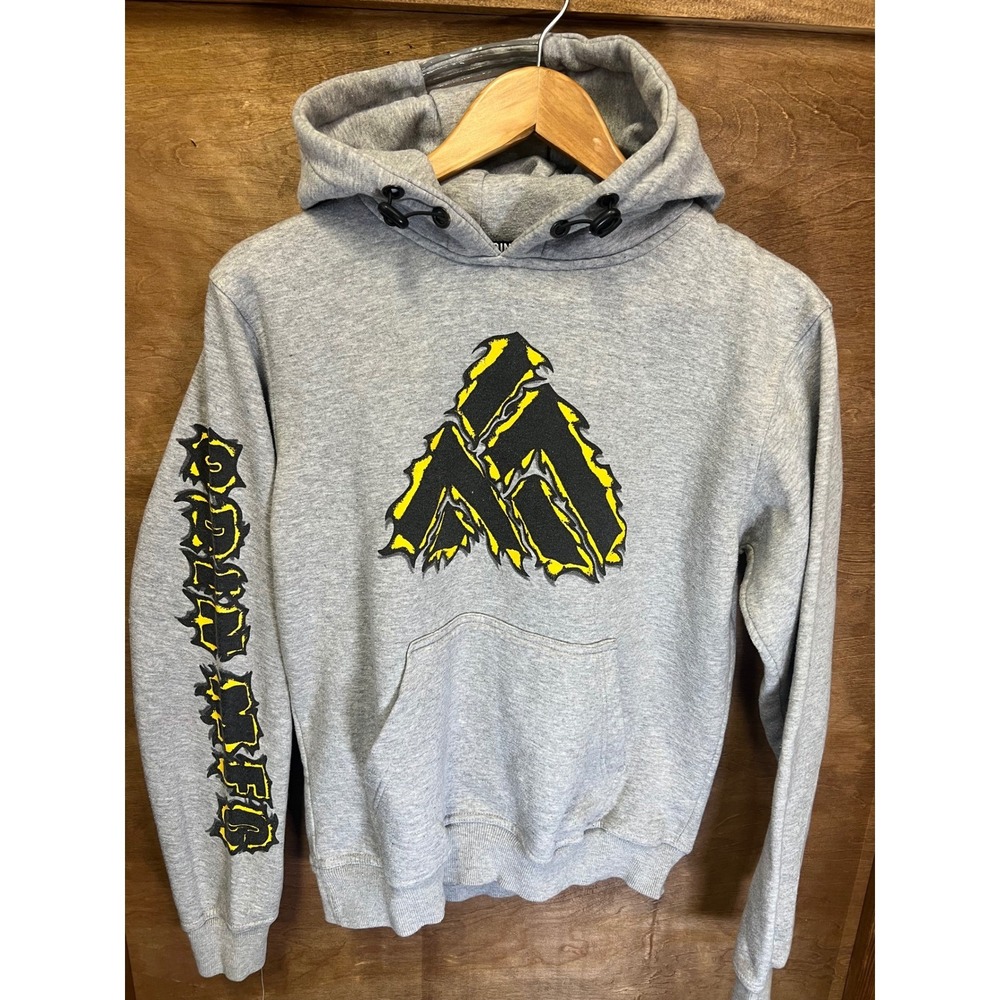 Odin Mfg Mens Gray Graphic Sleeve Logo Pullover Hoodie Sweatshirt Size Large‎